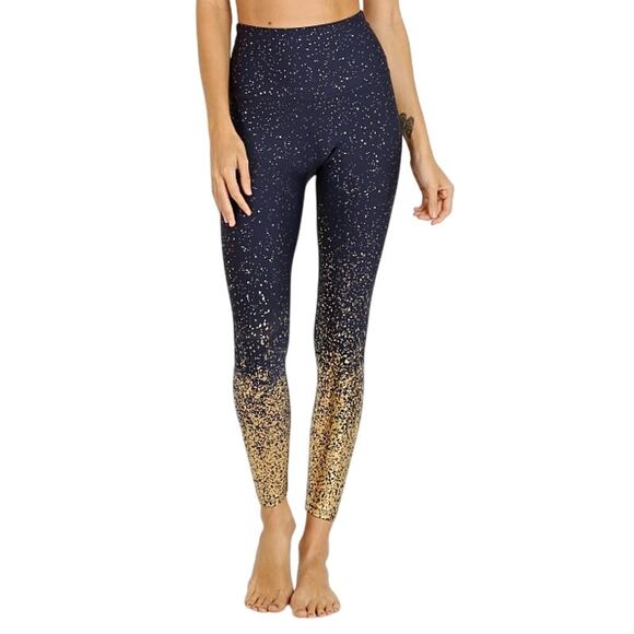 Beyond Yoga Navy & Metallic Gold High Waist Alloy Ombre Full Length Leggings - Picture 1 of 10